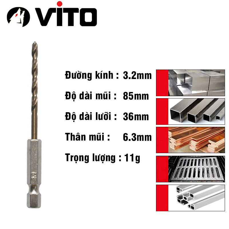 Mũi Khoan Xoắn Thép HSS Co 5% Cobalt Khoan Sắt Thép Chân Lục Giác