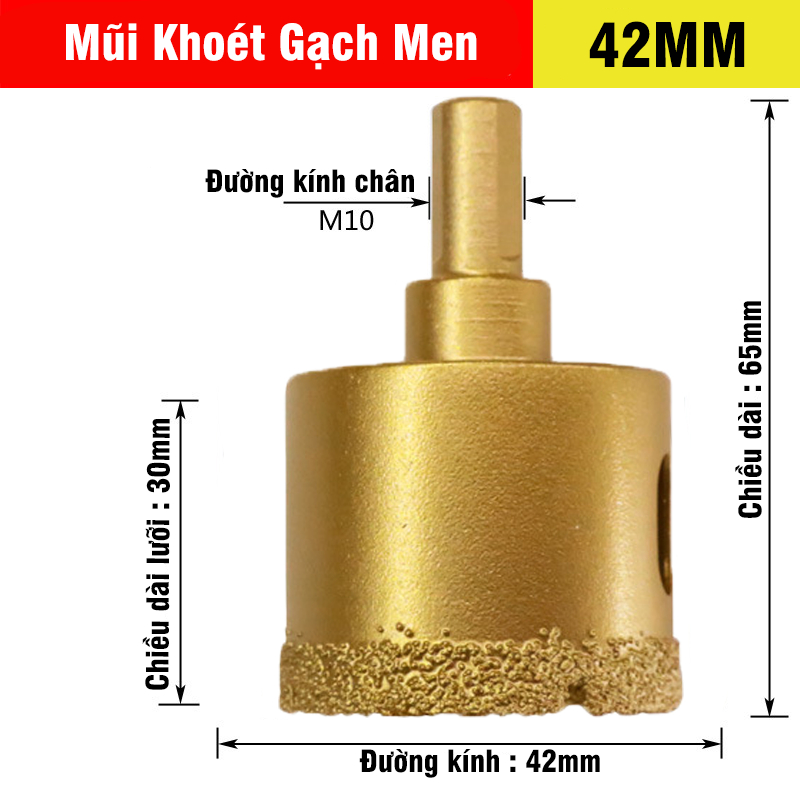 Mũi Khoan Khoét Lỗ Sứ, Gạch Men, Đá Hoa Cương, Gạch Nung, Kính Phủ Titanium Cao Cấp Kích Thước 6-60mm VITO