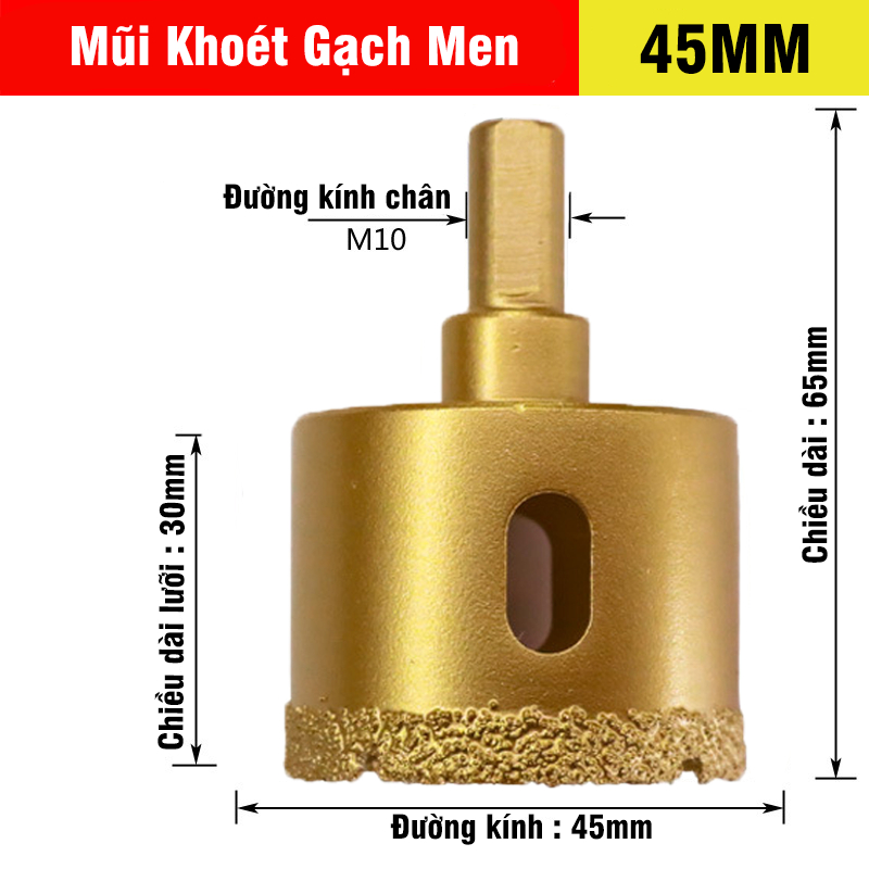 Mũi Khoan Khoét Lỗ Sứ, Gạch Men, Đá Hoa Cương, Gạch Nung, Kính Phủ Titanium Cao Cấp Kích Thước 6-60mm VITO
