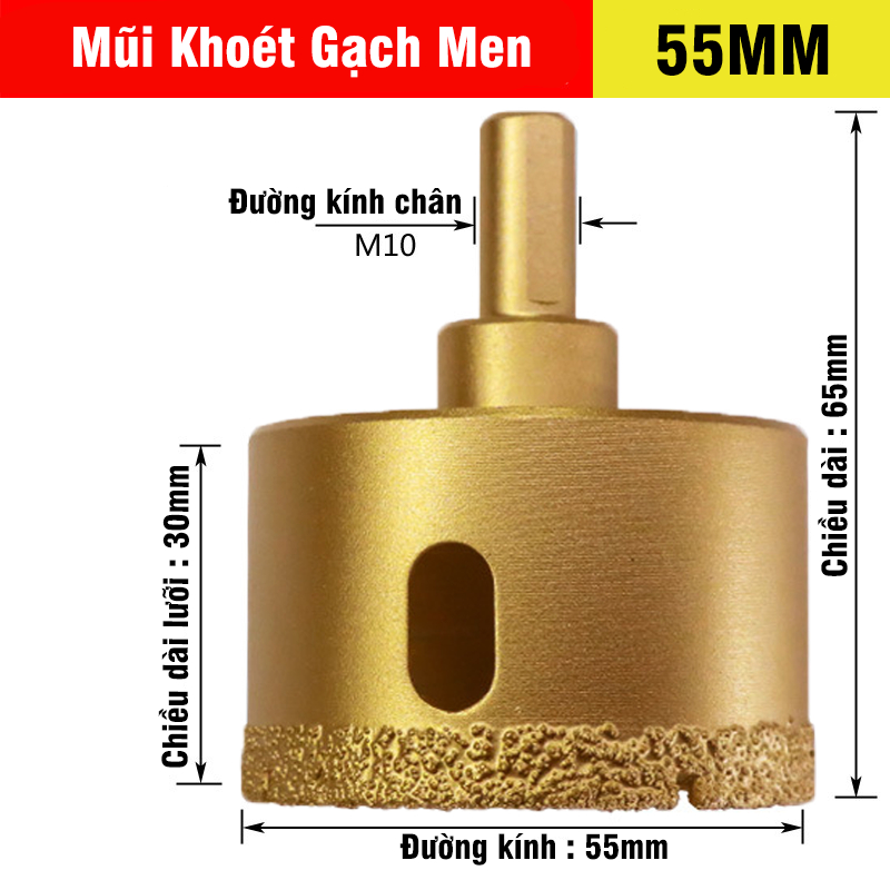 Mũi Khoan Khoét Lỗ Sứ, Gạch Men, Đá Hoa Cương, Gạch Nung, Kính Phủ Titanium Cao Cấp Kích Thước 6-60mm VITO