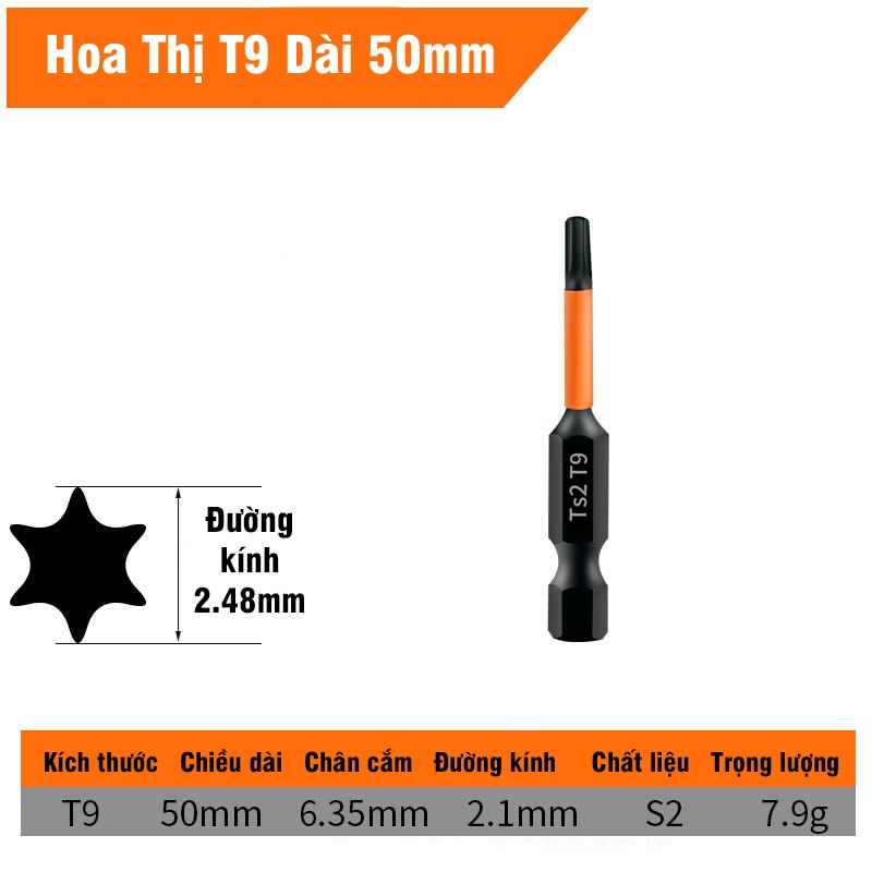 Mũi Vít Hoa Thị Chân Lục Giác Không Lỗ VITO Thép TS2 Đen Chắc Chắn