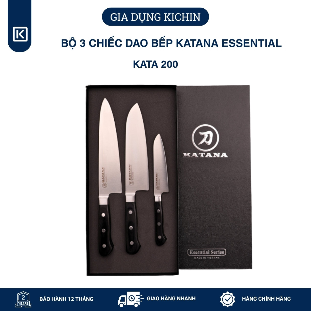 Bộ 3 chiếc dao bếp cao cấp thương hiệu KATANA Essential - Dao thái thịt cá - Dao đa năng -  Dao gọt hoa quả - KATA200
