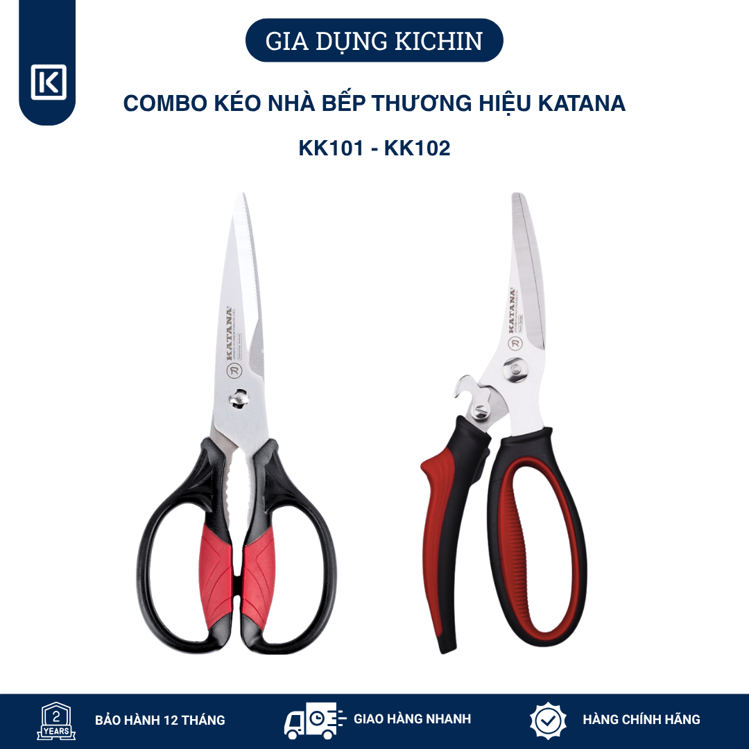 Combo kéo nhà bếp cắt gà và kéo cắt đa năng thương hiệu KATANA