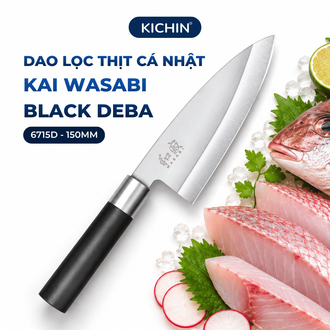 Dao Bếp lọc thịt cá Nhật Bản cao cấp KAI Wasabi Black Deba - 6715D (150mm)