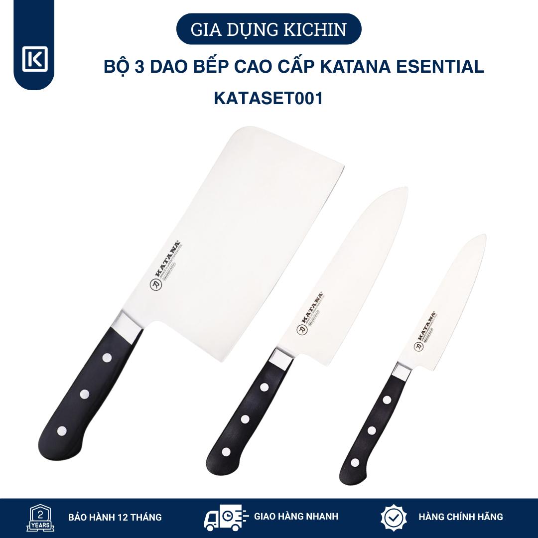 Bộ 3 chiếc dao bếp cao cấp thương hiệu KATANA Essential - Dao chặt - Dao thái - Dao gọt hoa quả - KATASET001