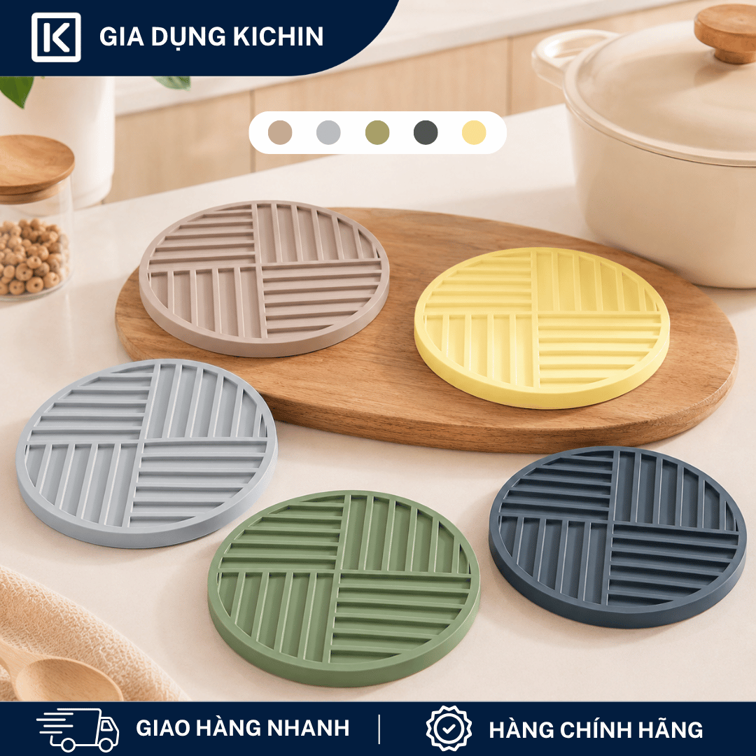 Miếng Lót Nồi Silicone Chịu Nhiệt KICHIN Hình Tròn - Chống Trượt, Cách Nhiệt, Bảo Vệ Mặt Bàn
