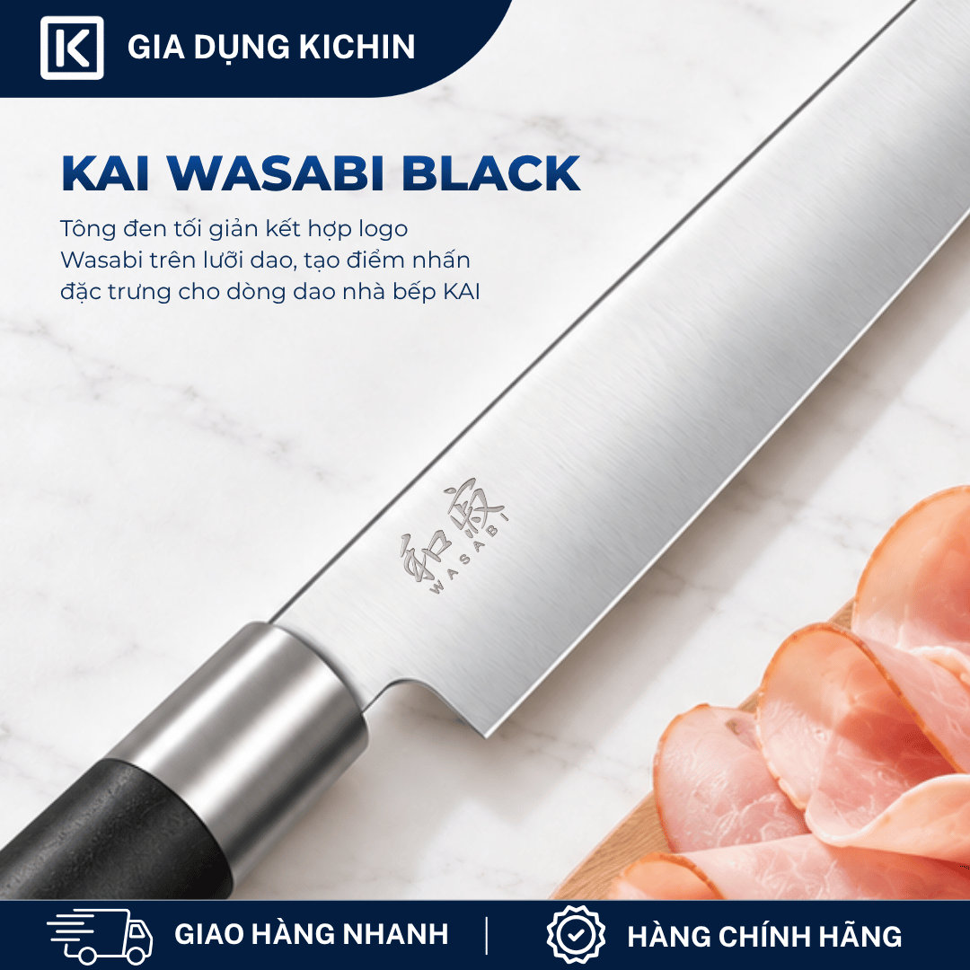 Dao thái thịt lát mỏng Nhật Bản cao cấp KAI Wasabi Black Slicer - 6723L (230mm)