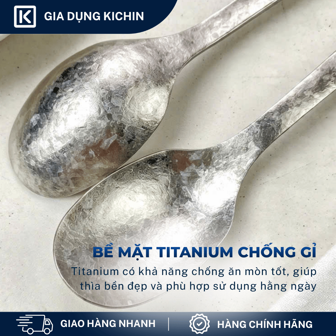 Thìa Titanium Nguyên Chất Cao Cấp KICHIN - Siêu Nhẹ, Hạn Chế Truyền Nhiệt, Bền, Chống Gỉ