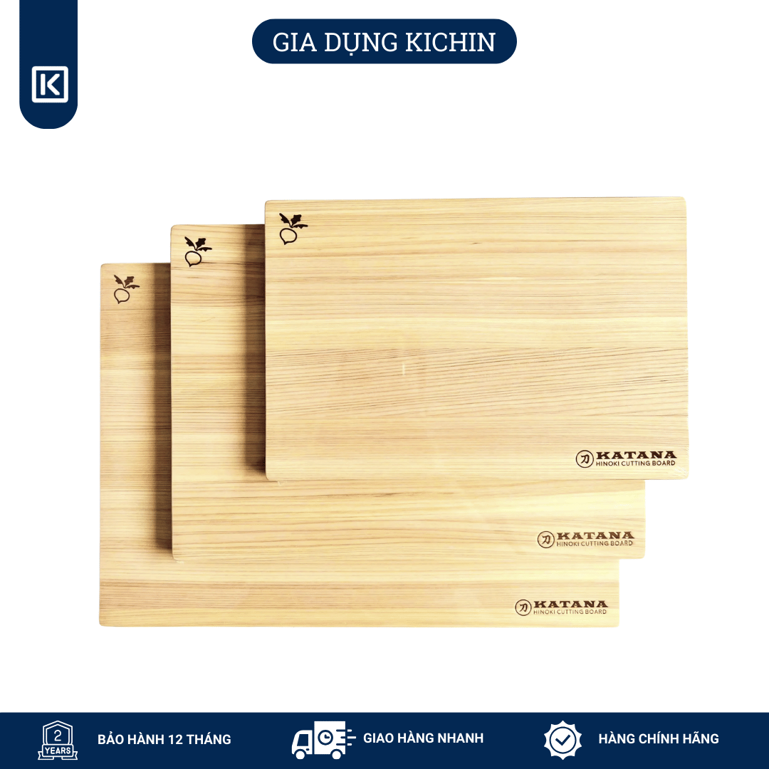 Thớt gỗ bách Nhật Hinoki cao cấp KATANA KTH03 - chữ nhật kích thước 20x280x400mm