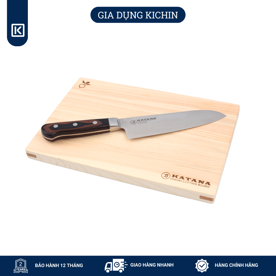 Thớt gỗ bách Nhật Hinoki cao cấp KATANA KTH03 - chữ nhật kích thước 20x280x400mm