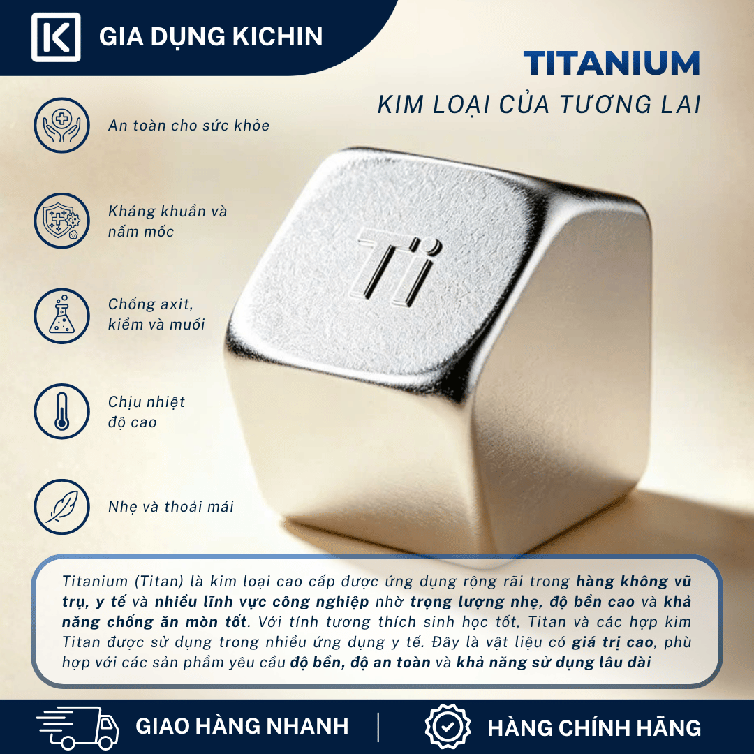 Thìa Titanium Nguyên Chất Cao Cấp KICHIN - Siêu Nhẹ, Hạn Chế Truyền Nhiệt, Bền, Chống Gỉ
