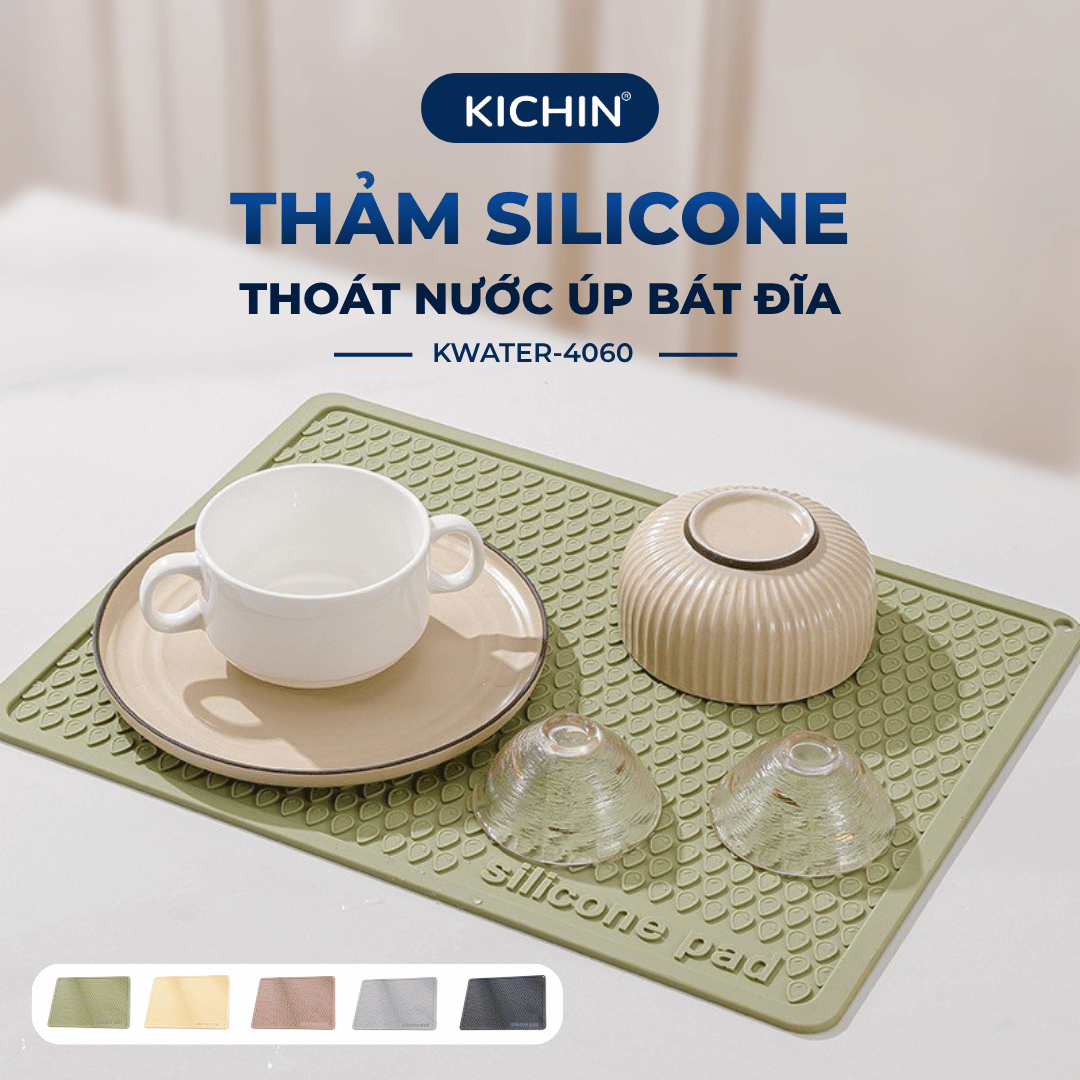 Thảm Silicone Thoát Nước Úp Bát Đĩa KICHIN Vân Giọt Nước - Chống Trượt, Ráo Nước Nhanh