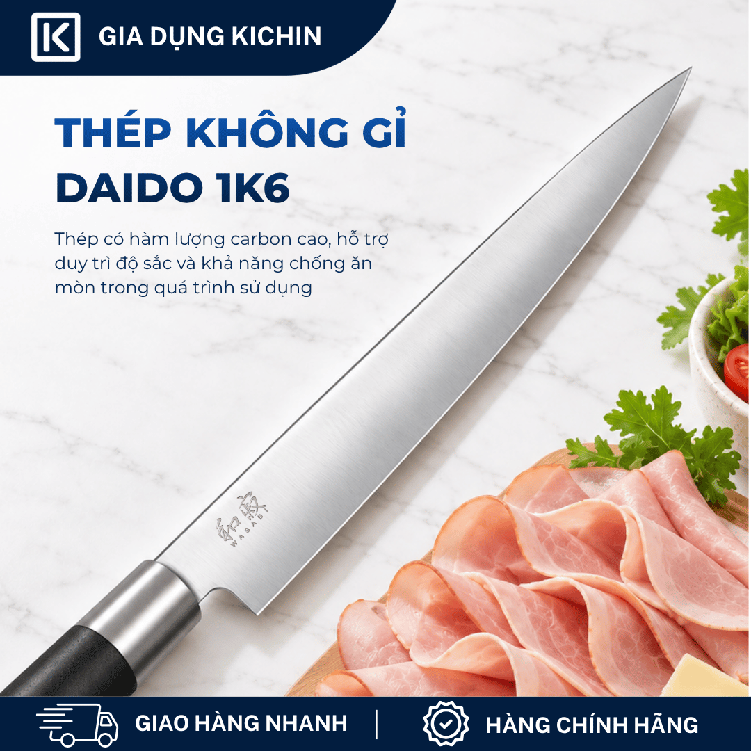 Dao thái thịt lát mỏng Nhật Bản cao cấp KAI Wasabi Black Slicer - 6723L (230mm)