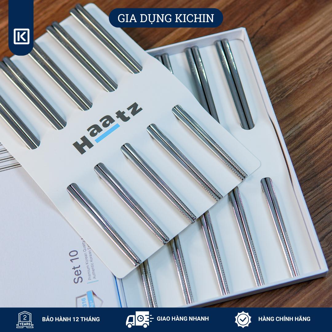 Hộp 10 đôi đũa Inox 316L cao cấp nano bạc HAATZ - Siêu bền, an toàn , đầu đũa chống trượt