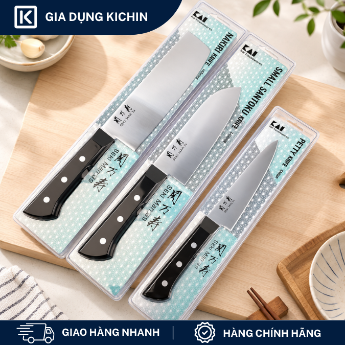 Bộ 3 dao Nhật cao cấp KAI Ấn Seki ManJu -  Thái đa năng - Rau củ - Gọt hoa quả MANJU-SET3