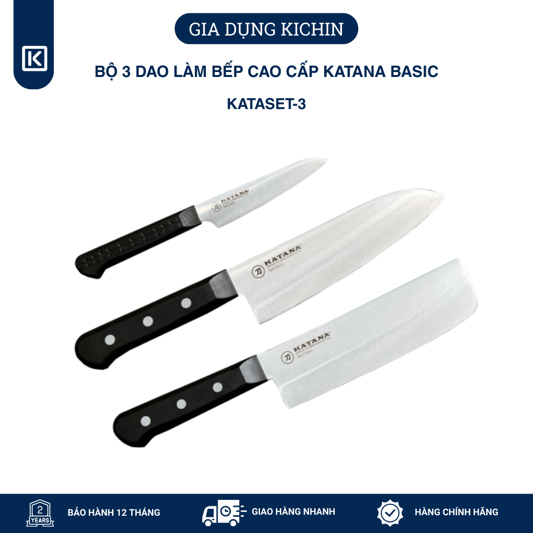 Bộ 3 chiếc dao làm bếp cao cấp KATANA Basic - Dao đa năng năng - Thái rau củ - Gọt hoa quả (3 chiếc)
