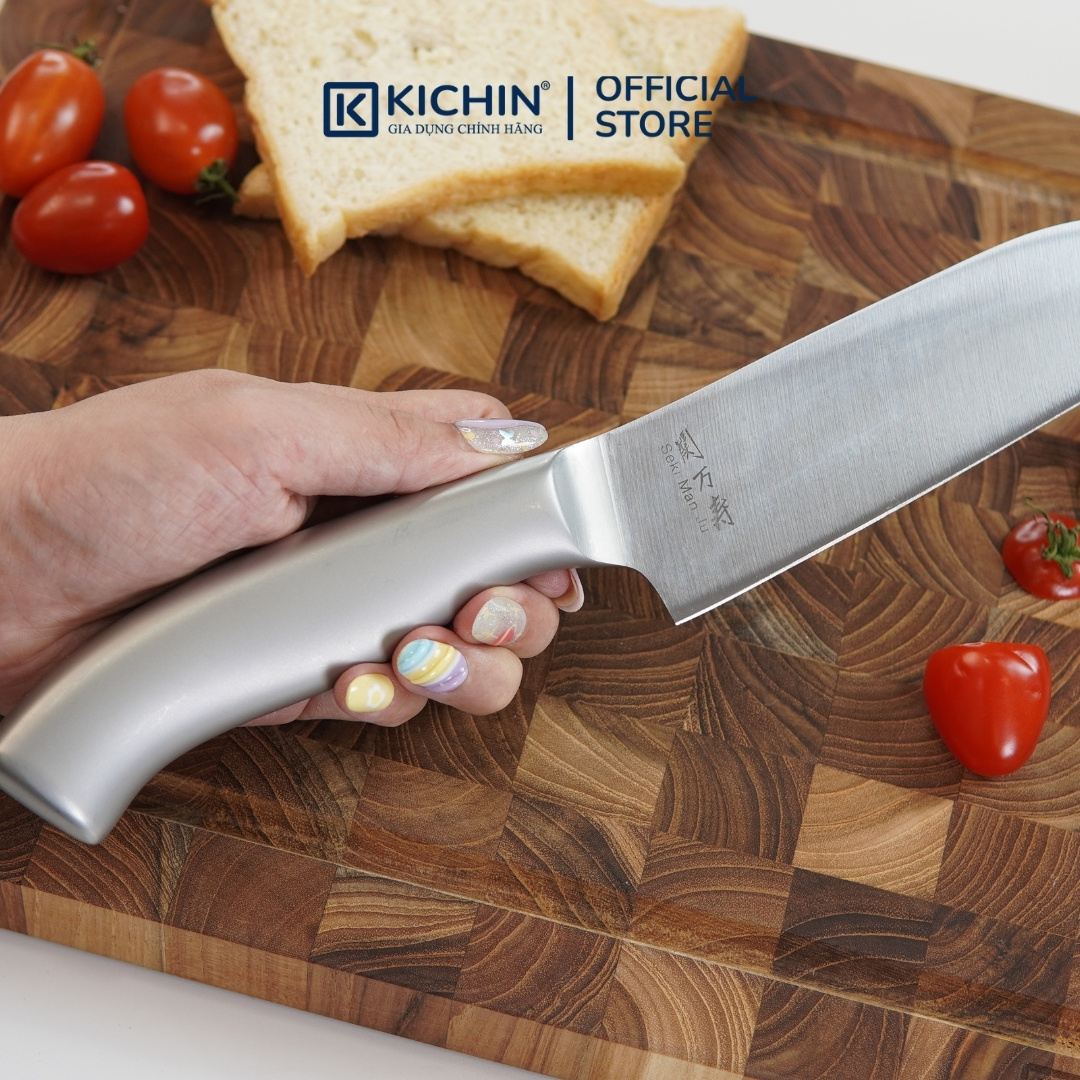 Dao thái đa năng Nhật cao cấp KAI Seki ManJu cán kim loại Santoku - 041BE0403 (165mm)
