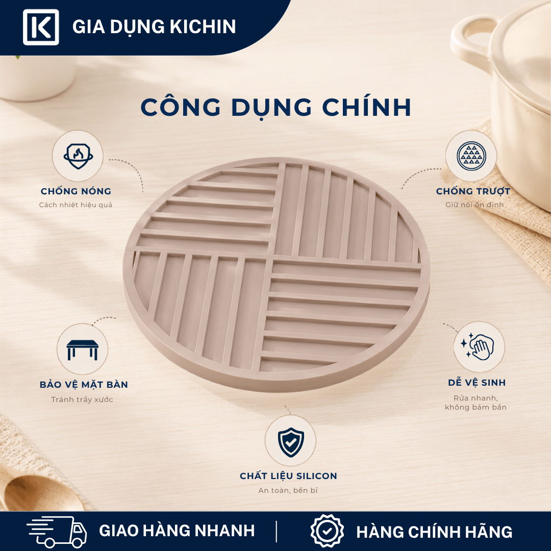 Miếng Lót Nồi Silicone Chịu Nhiệt KICHIN Hình Tròn - Chống Trượt, Cách Nhiệt, Bảo Vệ Mặt Bàn
