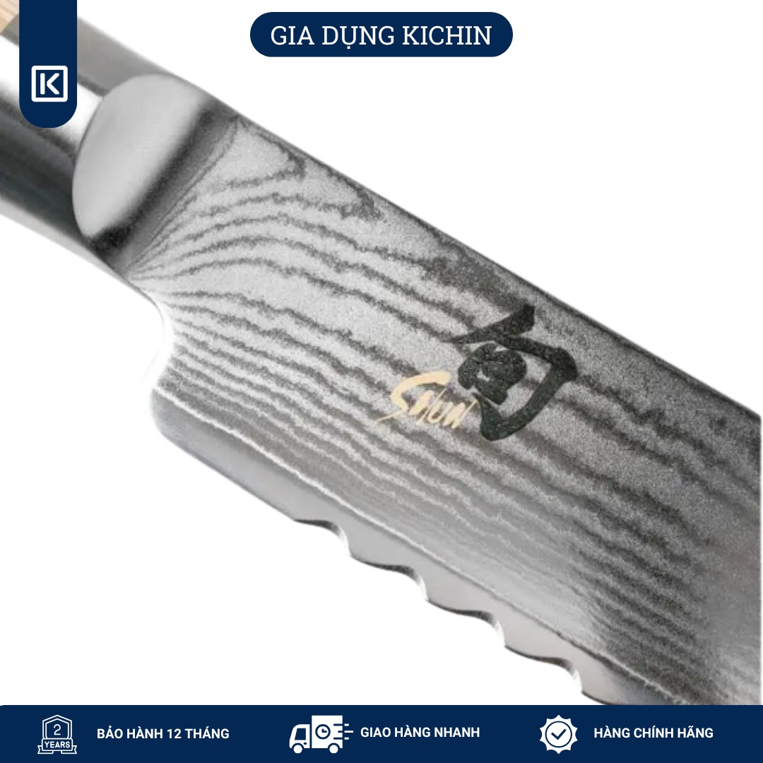 Dao cắt bánh mỳ cao cấp KAI Nhật Bản - Shun Classic White Bread thép VG-Max Damascus 69 lớp DM0705W (230mm)
