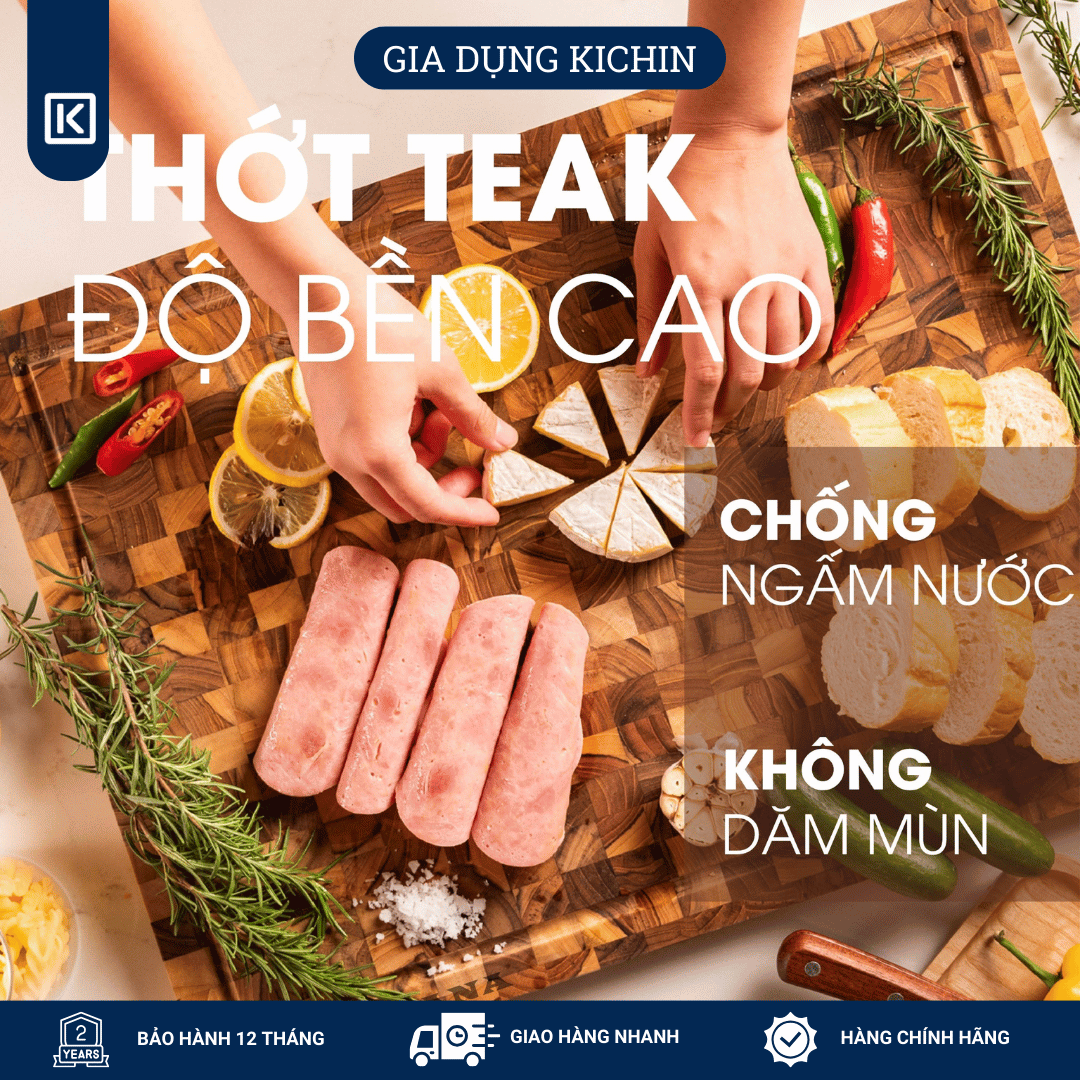 Thớt gỗ teak cao cấp KATANA cỡ lớn dày 3.8cm KT05 - thớt hình chữ nhật kích thước 38x280x400mm