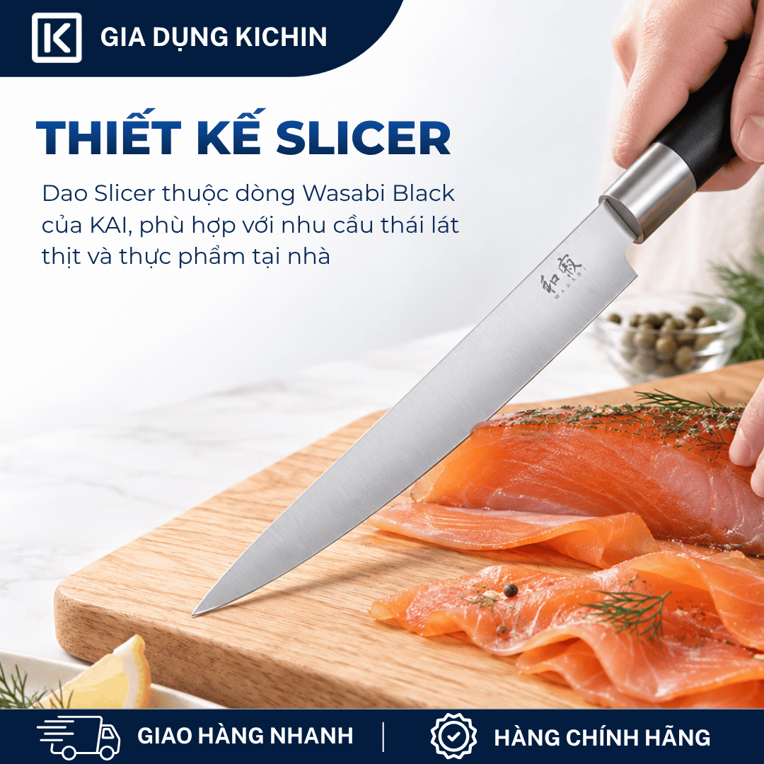 Dao thái thịt lát mỏng Nhật Bản cao cấp KAI Wasabi Black Slicer - 6723L (230mm)