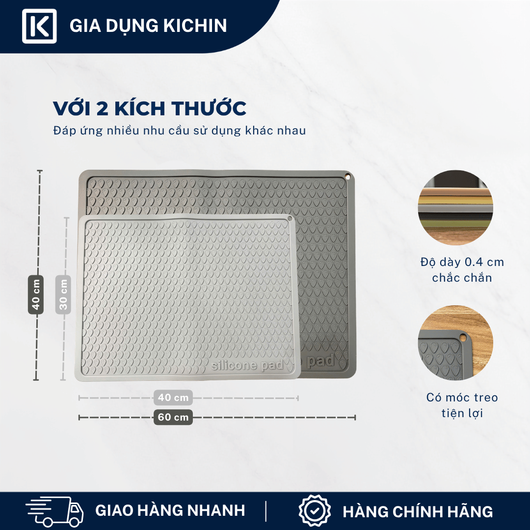 Thảm Silicone Thoát Nước Úp Bát Đĩa KICHIN Vân Giọt Nước - Chống Trượt, Ráo Nước Nhanh