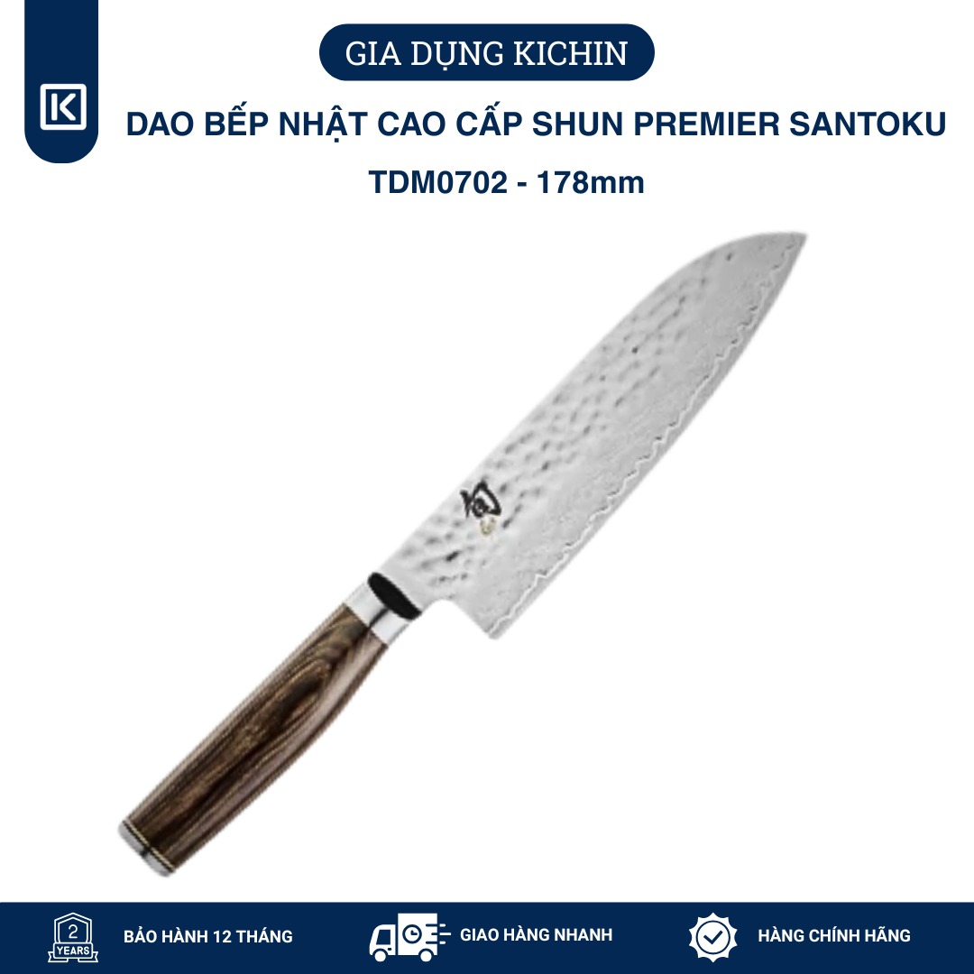Dao bếp Nhật cao cấp Shun Premier Santoku - Dao thái đa năng thép Damascus TDM0702 (178mm)
