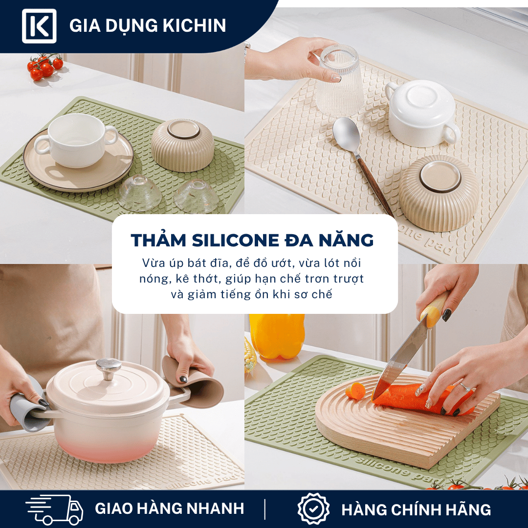 Thảm Silicone Thoát Nước Úp Bát Đĩa KICHIN Vân Giọt Nước - Chống Trượt, Ráo Nước Nhanh