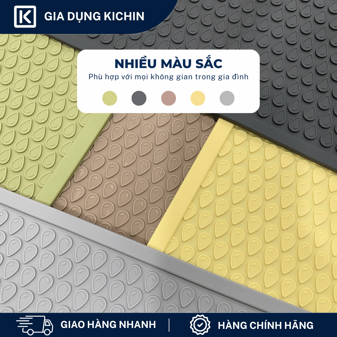 Thảm Silicone Thoát Nước Úp Bát Đĩa KICHIN Vân Giọt Nước - Chống Trượt, Ráo Nước Nhanh