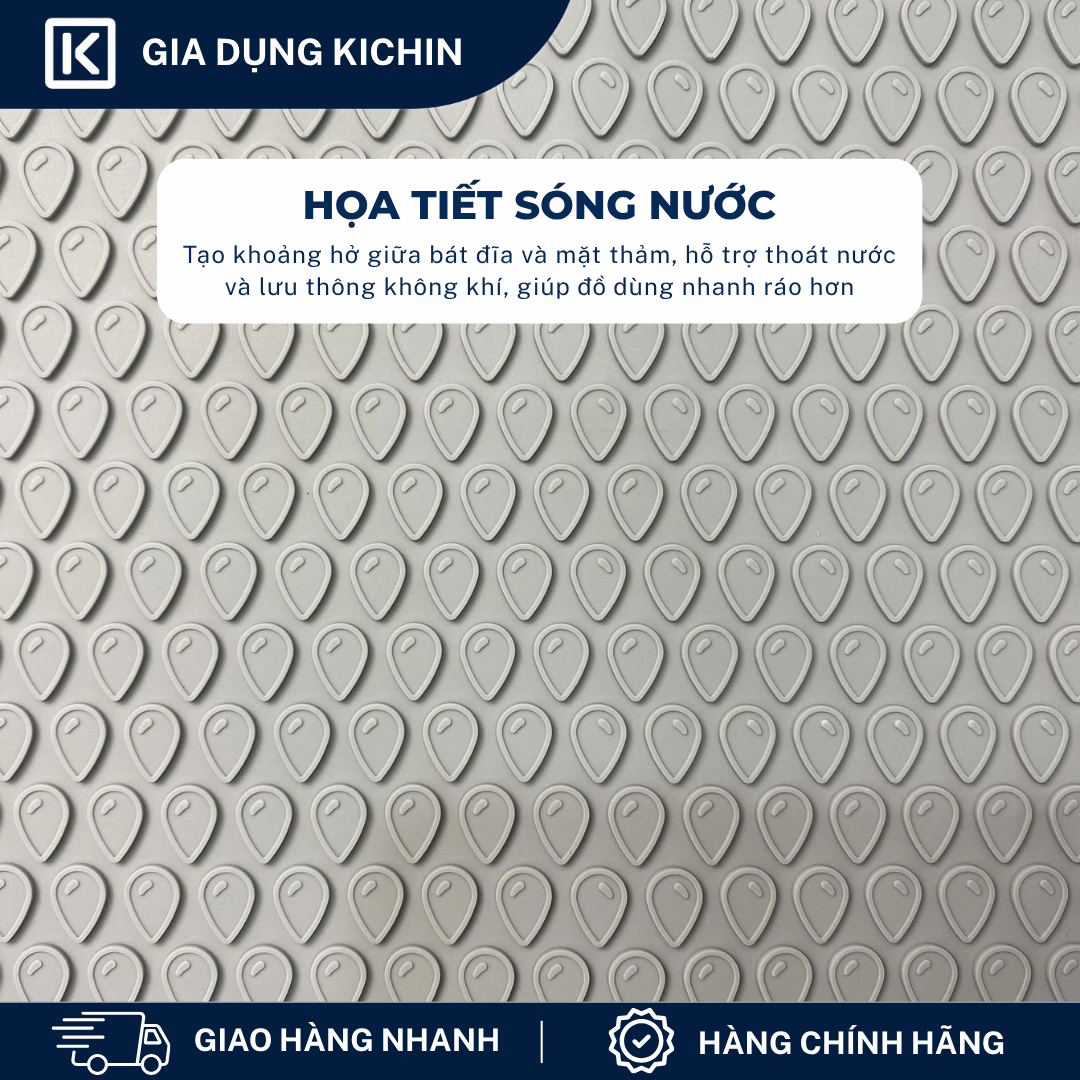Thảm Silicone Thoát Nước Úp Bát Đĩa KICHIN Vân Giọt Nước - Chống Trượt, Ráo Nước Nhanh