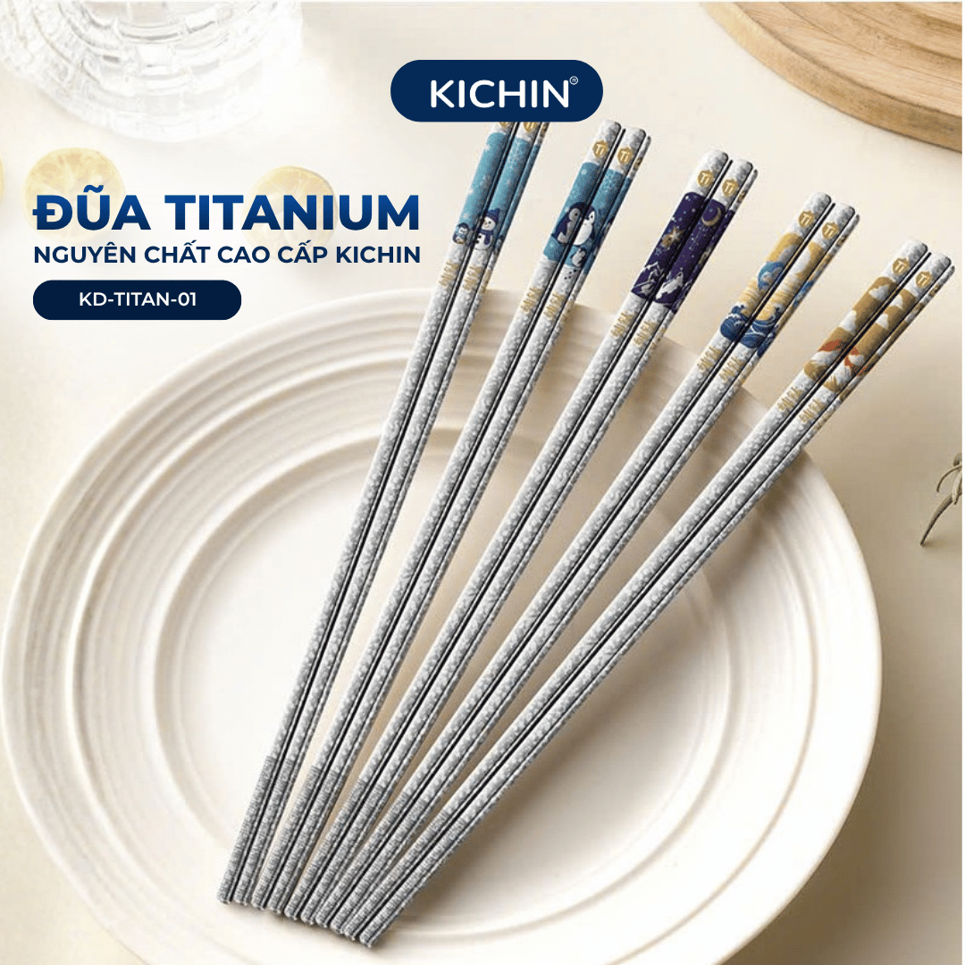 Đũa Titanium Nguyên Chất Cao Cấp KICHIN - Siêu Nhẹ, Không Nóng Tay, Bền, Chống Gỉ