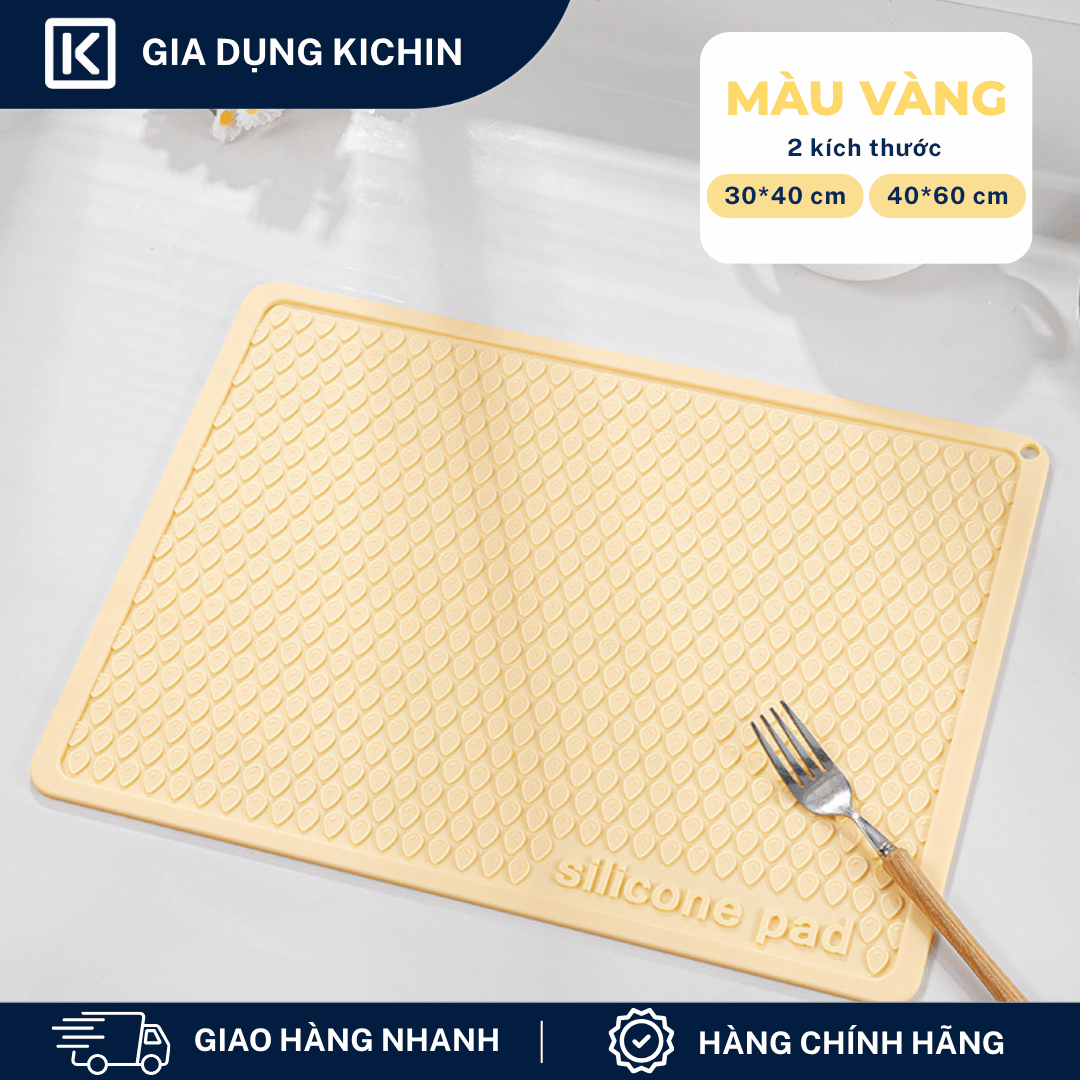 Thảm Silicone Thoát Nước Úp Bát Đĩa KICHIN Vân Giọt Nước - Chống Trượt, Ráo Nước Nhanh