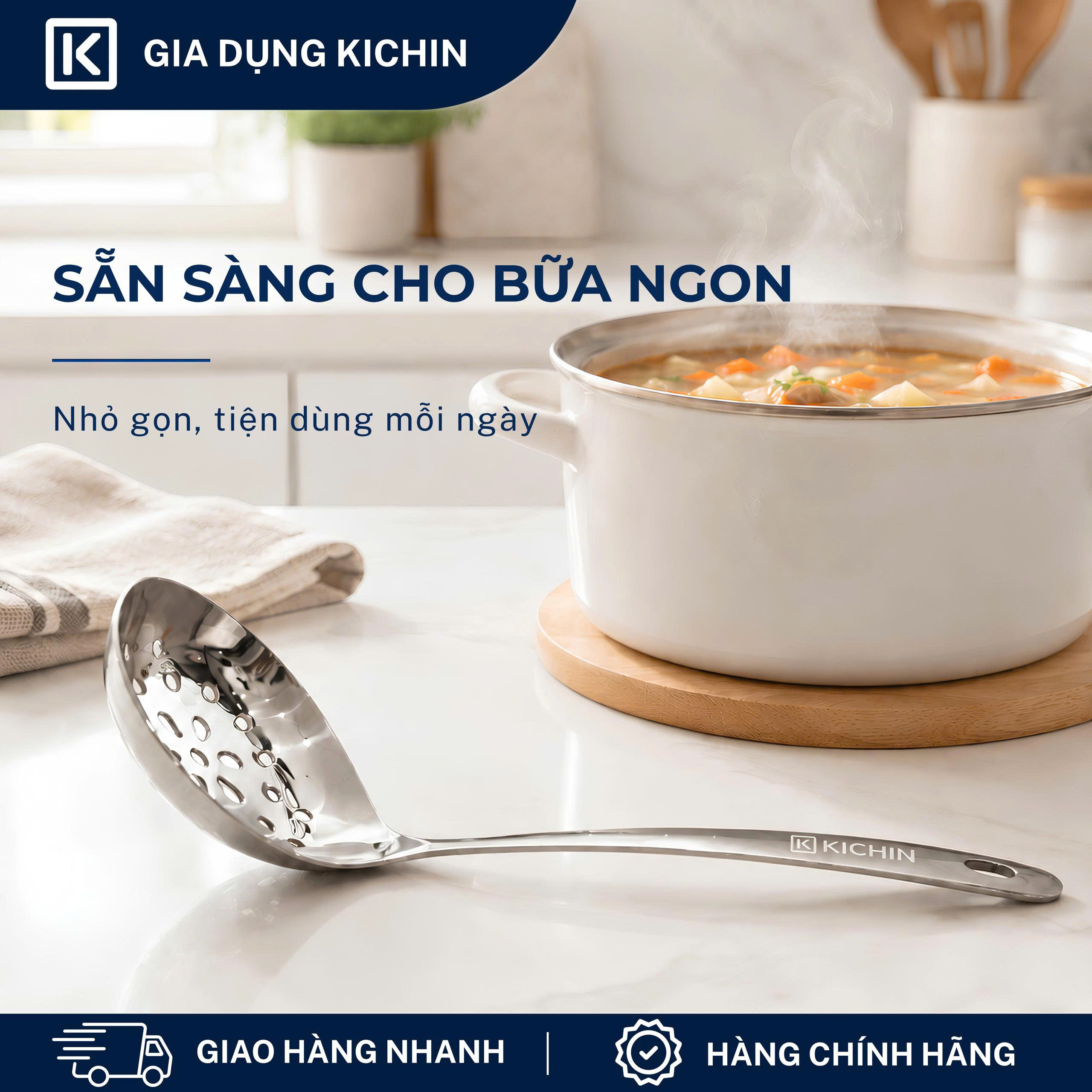 Muôi( muỗng) thủng ăn lẩu chất liệu Inox 304 Cao Cấp Kichin