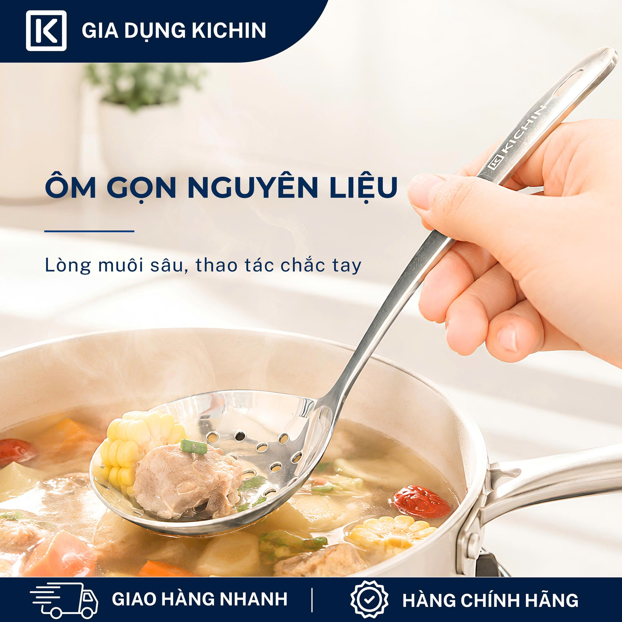 Muôi( muỗng) thủng ăn lẩu chất liệu Inox 304 Cao Cấp Kichin