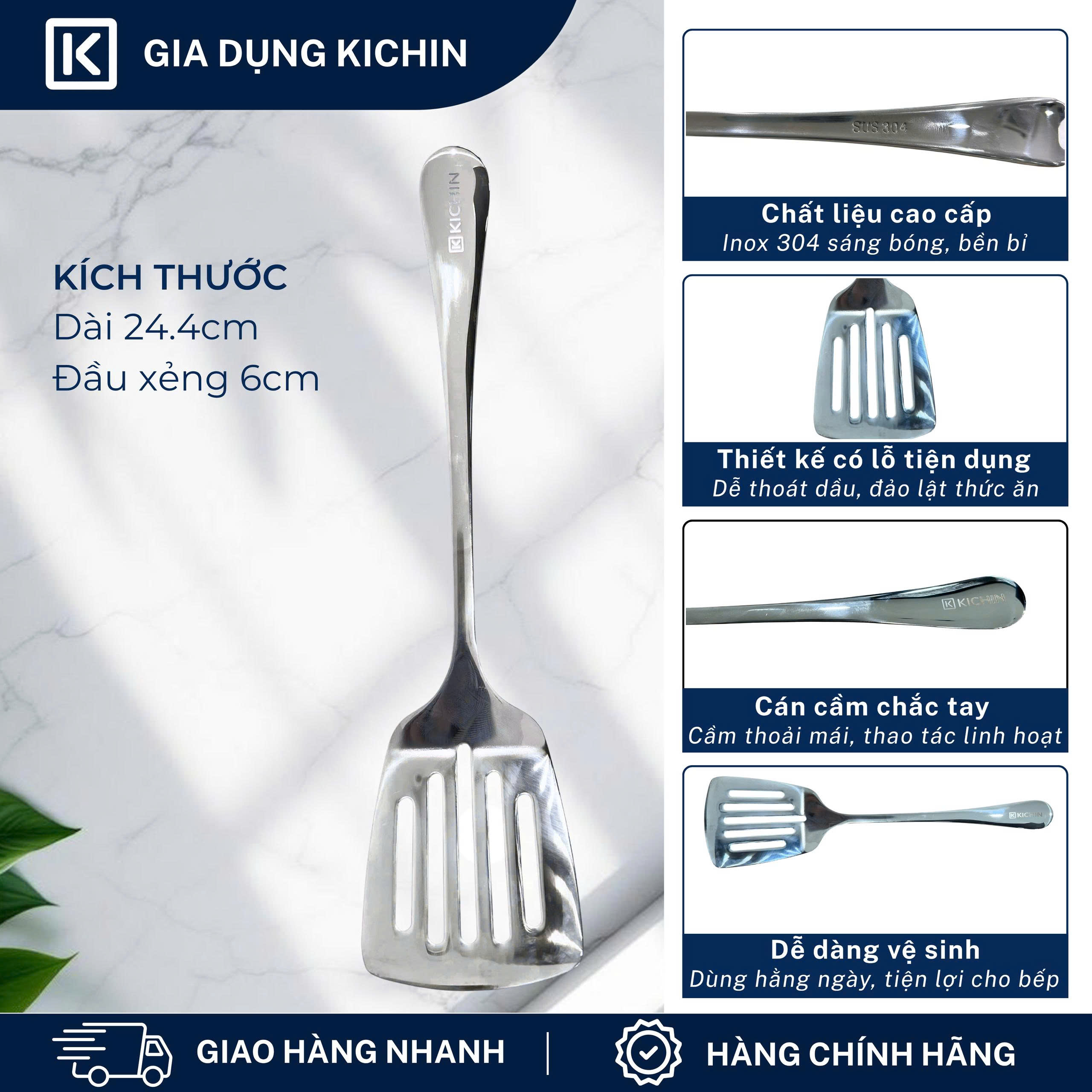 Xẻng lật thức ăn cao cấp inox 304 thương hiệu Kichin KX-01