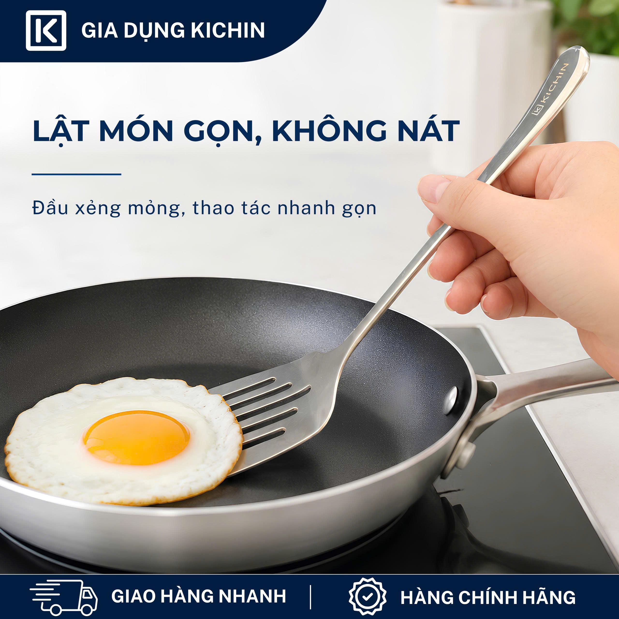 Xẻng lật thức ăn cao cấp inox 304 thương hiệu Kichin KX-01