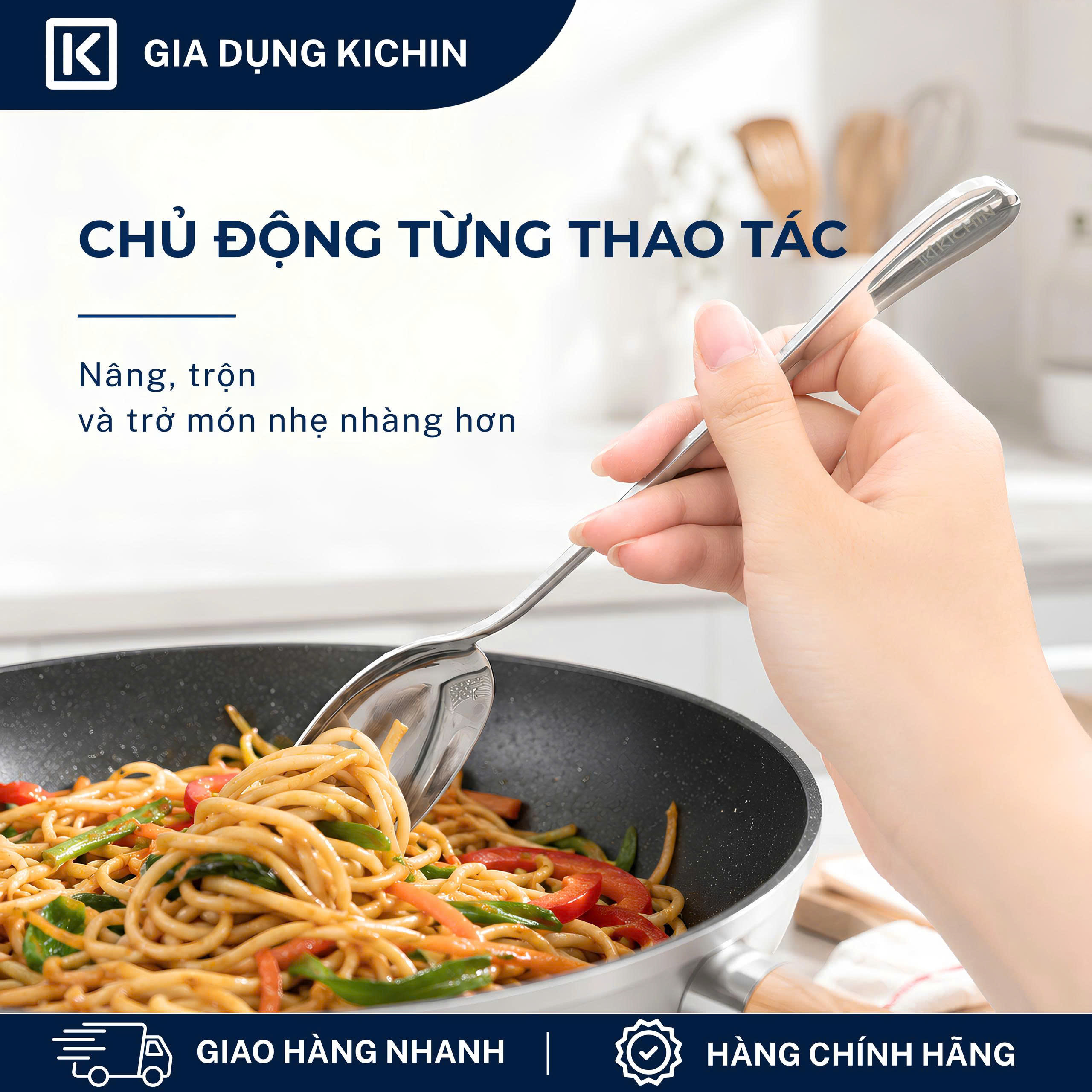 Xẻng lật thức ăn không lỗ cao cấp inox 304 thương hiệu Kichin KX-02