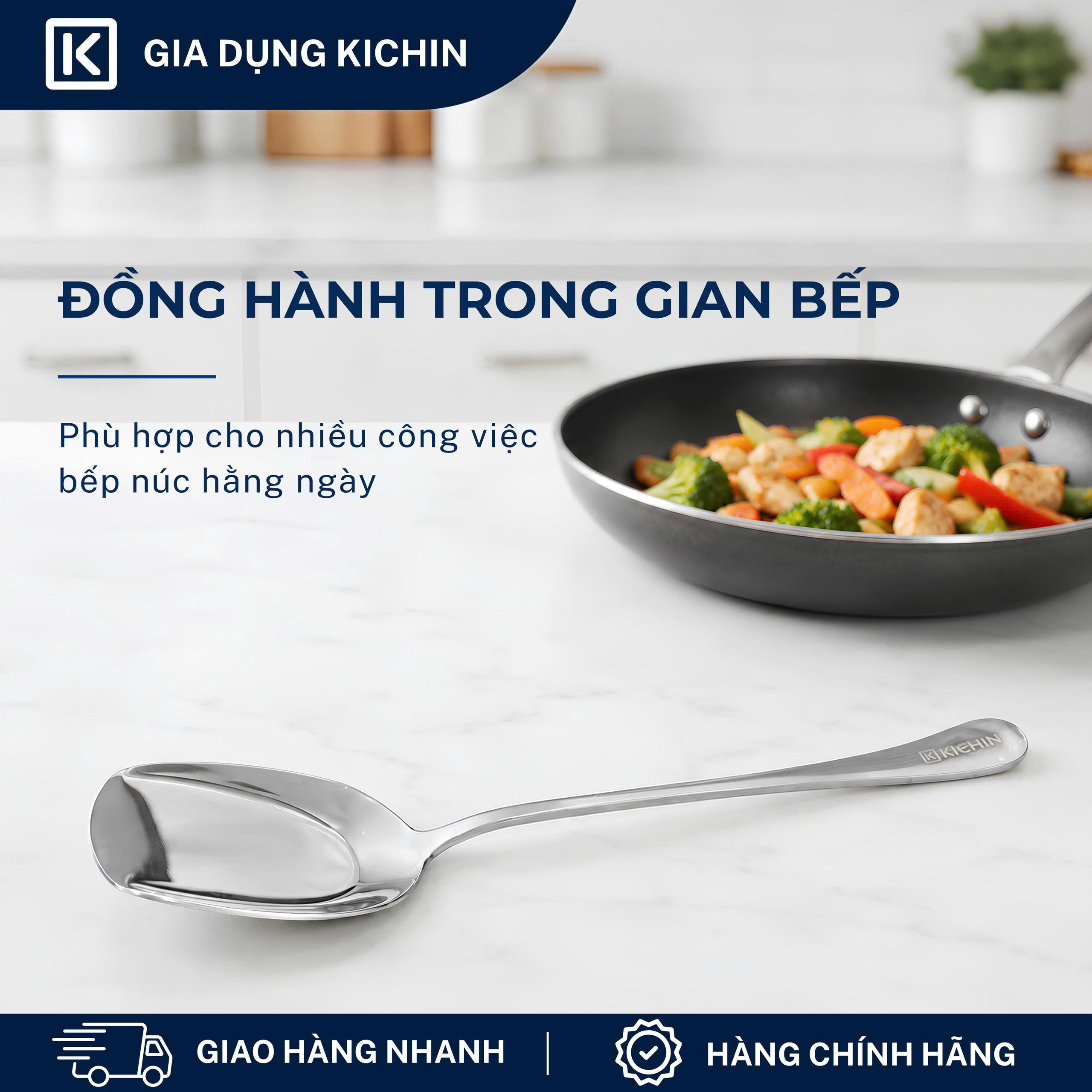 Xẻng lật thức ăn không lỗ cao cấp inox 304 thương hiệu Kichin KX-02