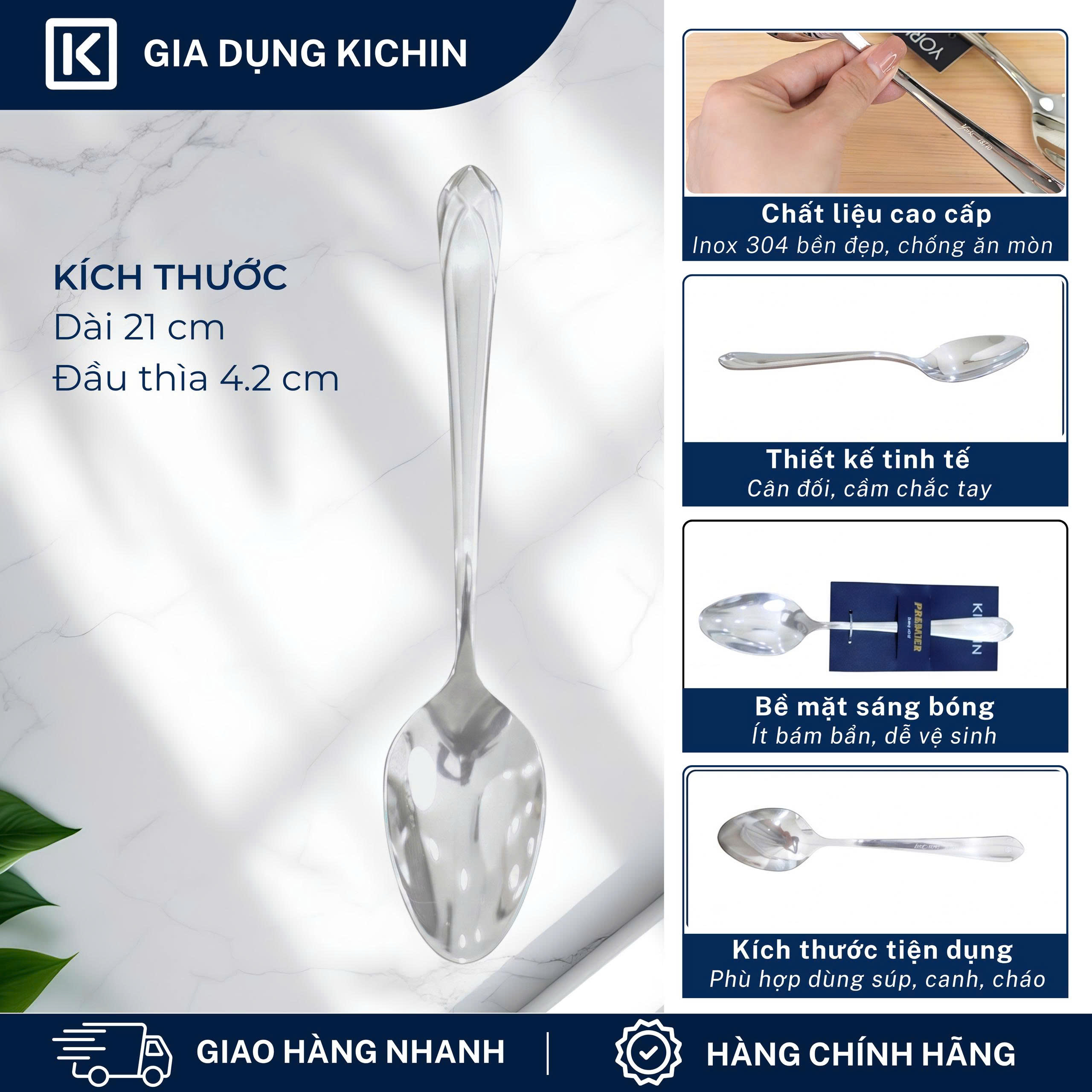 Combo 3 thìa súp cao cấp inox304 cao cấp thương hiệu Kichin