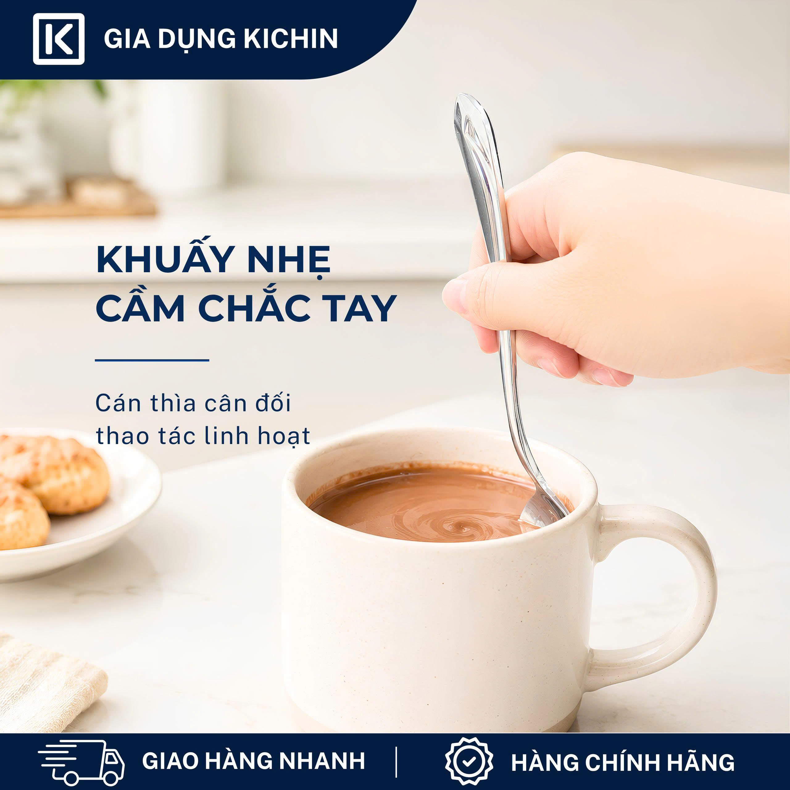 Thìa súp cao cấp inox304 thương hiệu Kichin- Ăn cơm, phở, súp sáng bóng, bền đẹp