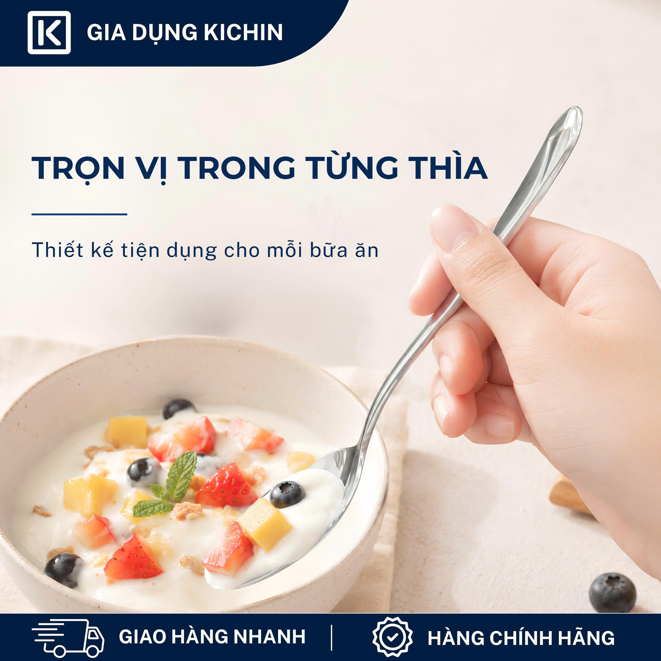 Combo 3 thìa súp cao cấp inox304 cao cấp thương hiệu Kichin