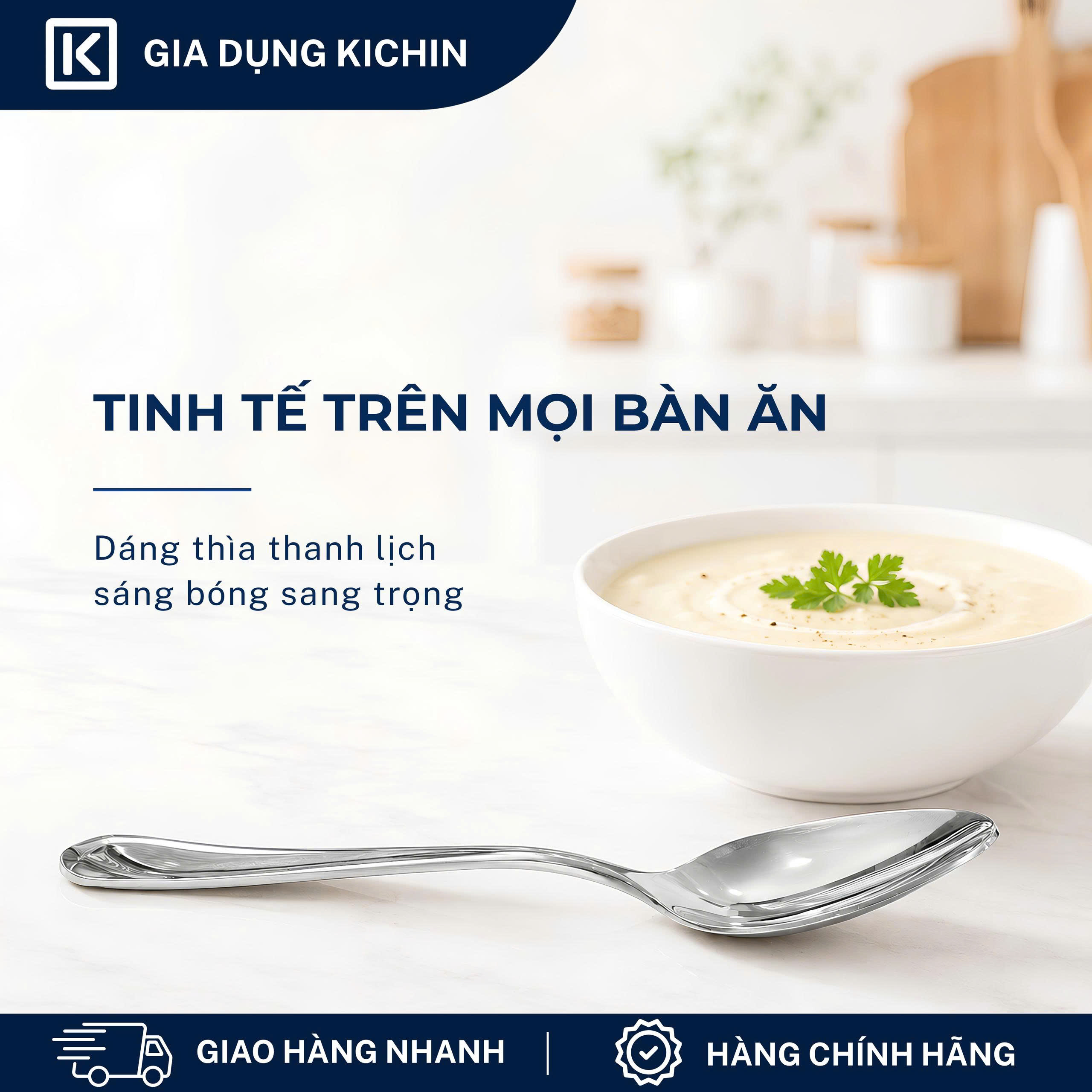 Combo 3 thìa súp cao cấp inox304 cao cấp thương hiệu Kichin