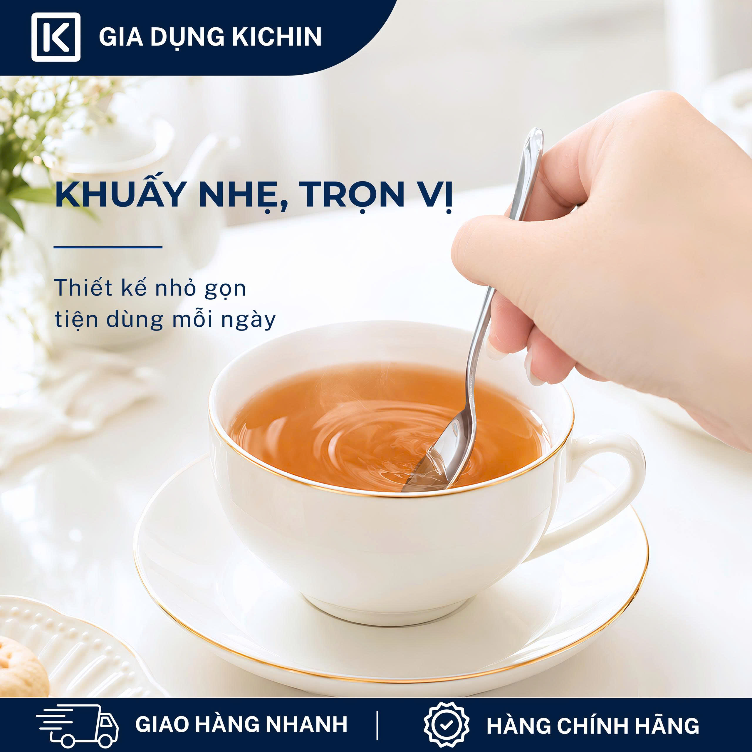 Combo 3 thìa trà cao cấp inox304 thương hiệu Kichin- Sáng bóng, bền đẹp, sang trọng
