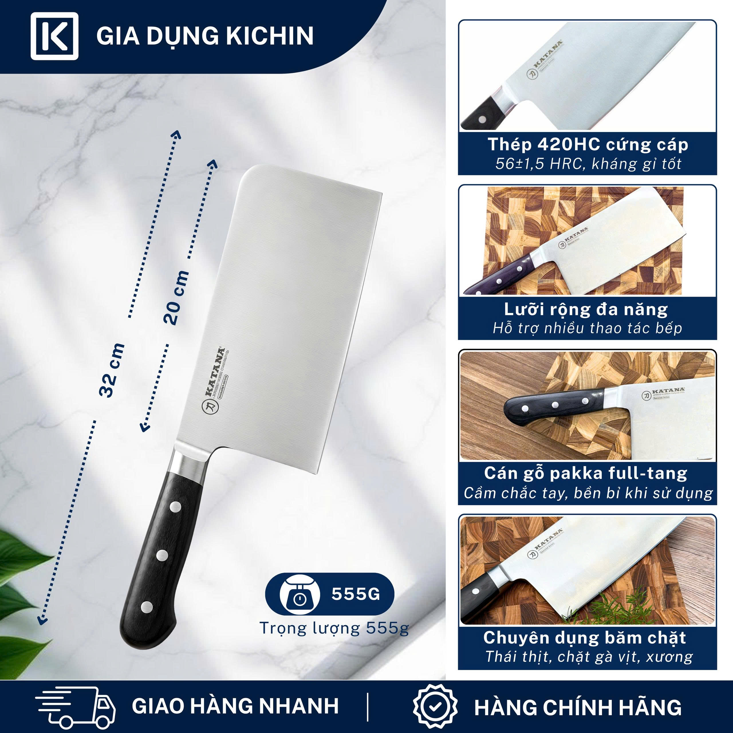 Dao chặt chuyên dụng KATANA Essential Chopping - KATA206 (200mm)