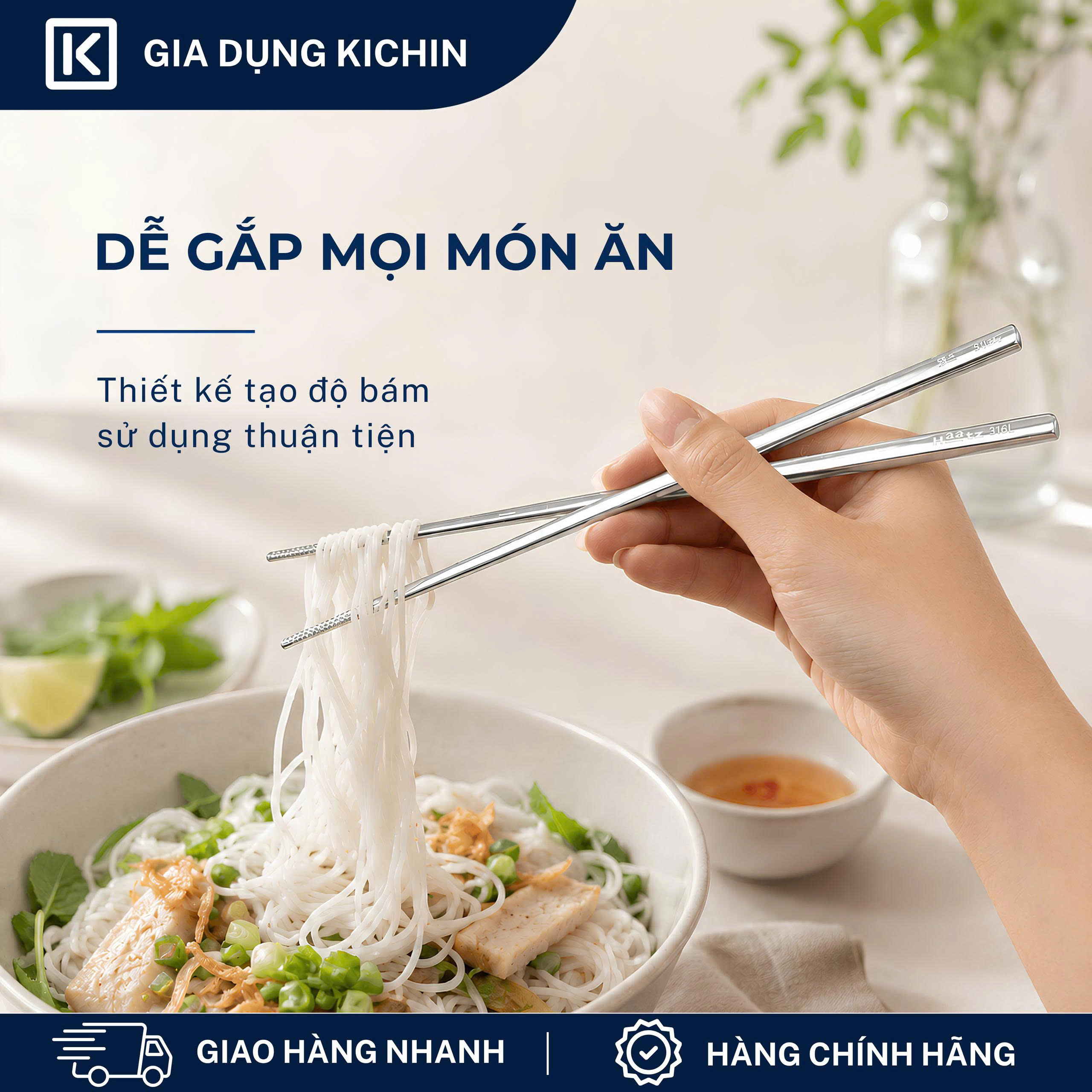 Hộp 5 đôi đũa Inox 316L cao cấp nano bạc HAATZ - Siêu bền, an toàn , đầu đũa chống trượt