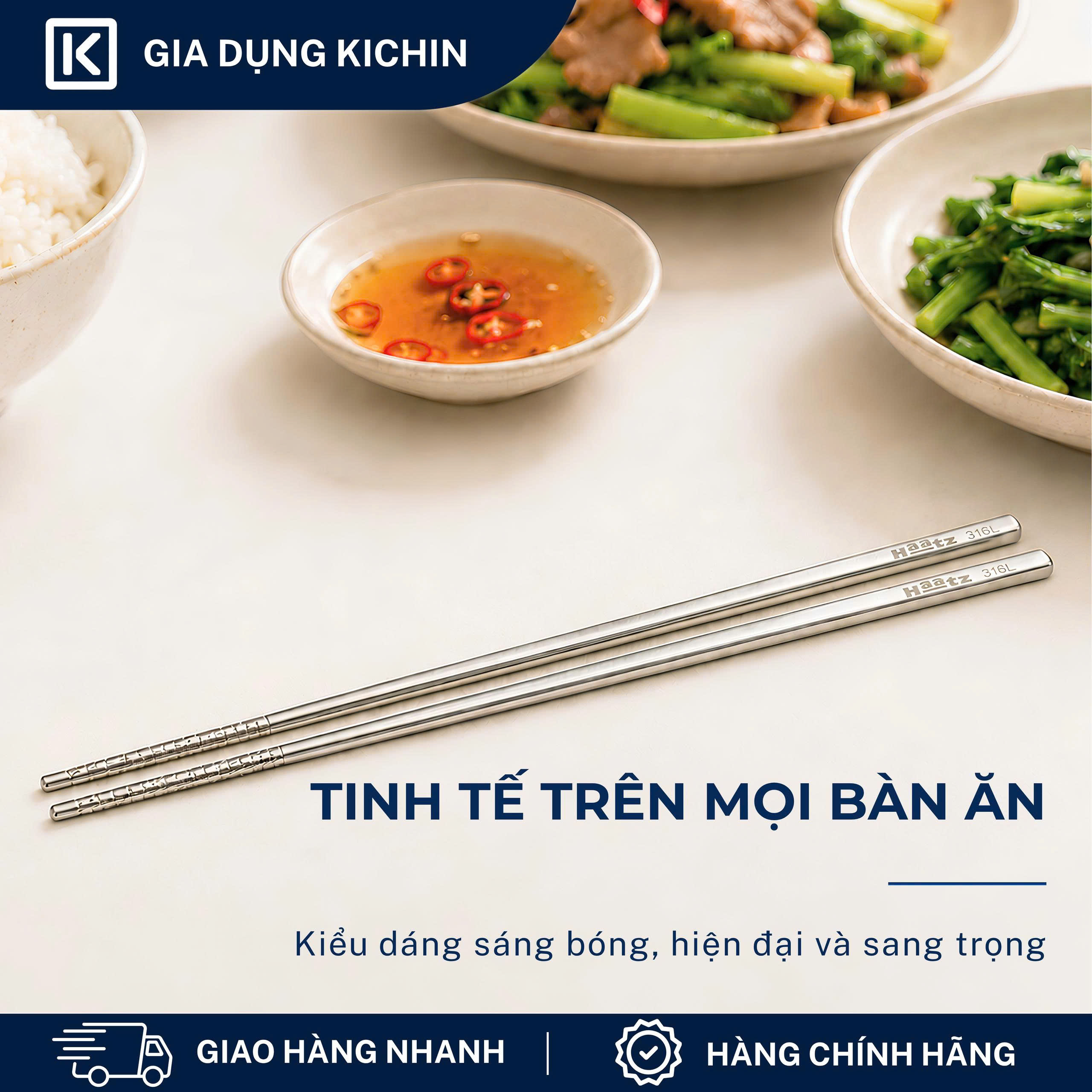 Hộp 5 đôi đũa Inox 316L cao cấp nano bạc HAATZ - Siêu bền, an toàn , đầu đũa chống trượt