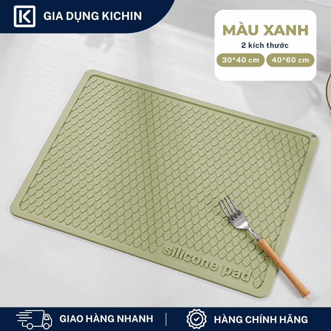 Thảm Silicone Thoát Nước Úp Bát Đĩa KICHIN Vân Giọt Nước - Chống Trượt, Ráo Nước Nhanh