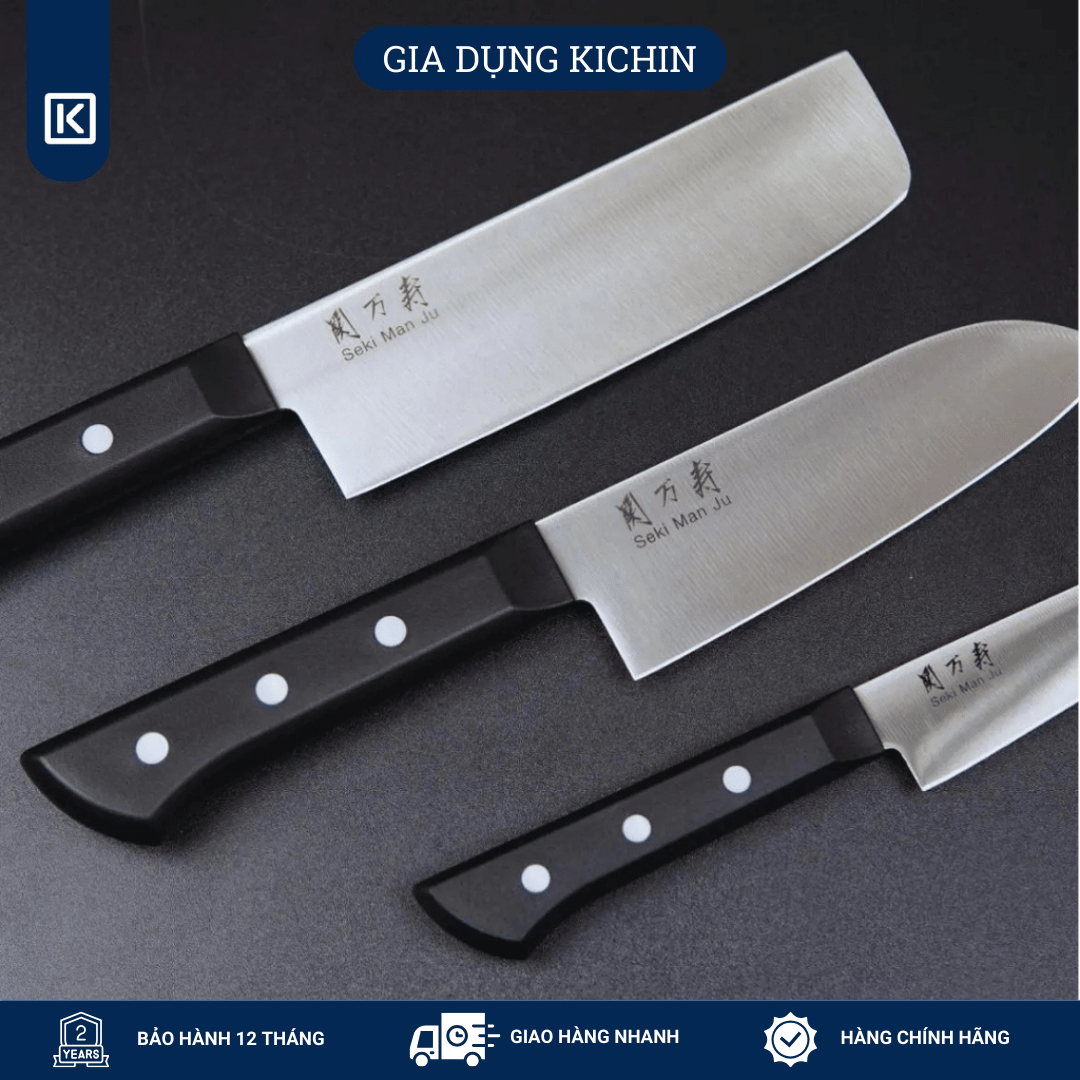 Bộ 3 dao Nhật cao cấp KAI Ấn Seki ManJu -  Thái đa năng - Rau củ - Gọt hoa quả MANJU-SET3