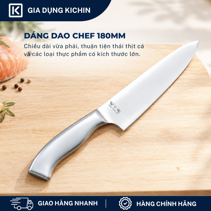 Dao thái thịt cá Nhật cao cấp KAI Seki ManJu cán kim loại Chef - 041BE0404 (180mm)