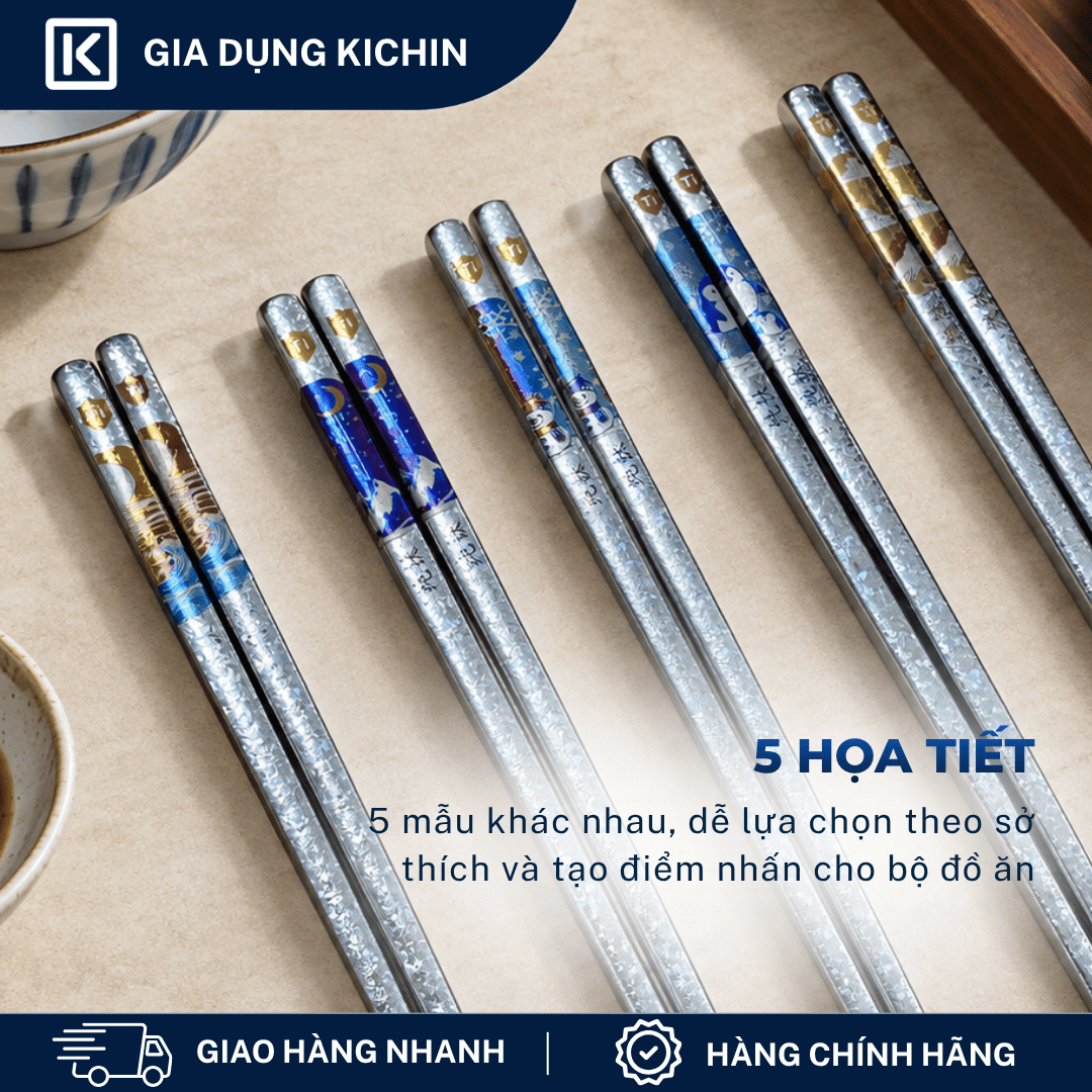 Đũa Titanium Nguyên Chất Cao Cấp KICHIN - Siêu Nhẹ, Không Nóng Tay, Bền, Chống Gỉ
